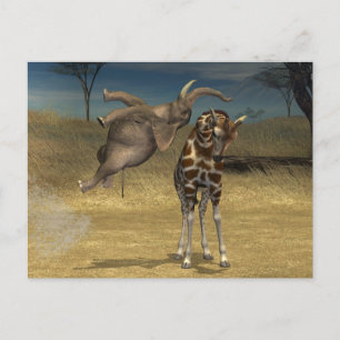 Carte Postale Coups d'éléphant sur la girafe