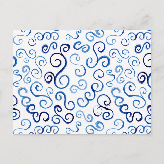 Carte postale Courbes aquarelle bleu prussien (Devant)