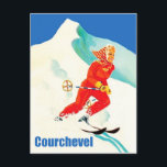 Carte Postale Courchevel, femme sur piste de ski, France, Vintag<br><div class="desc">Courchevel,  femme sur piste de ski,  France,  Carte postale voyage Vintage.</div>
