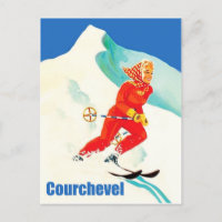 Courchevel, femme sur piste de ski, France, Vintag