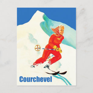 Carte Postale Courchevel, femme sur piste de ski, France, Vintag