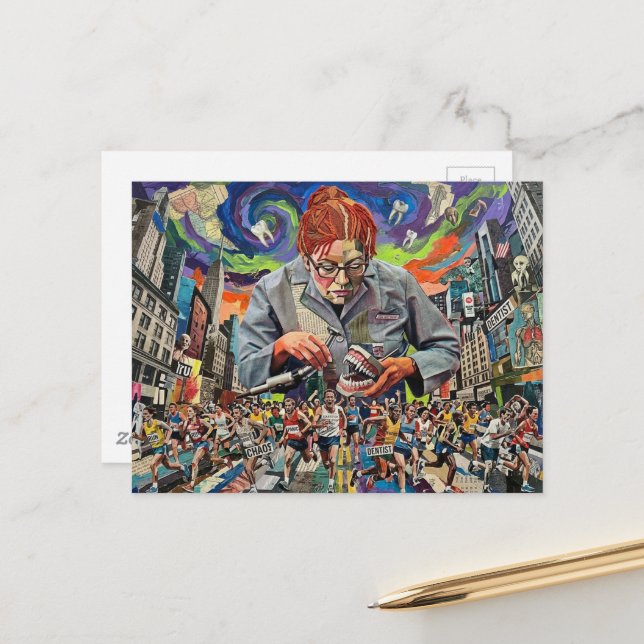 Carte Postale Coure Vite Le Dentiste Arrive Un Collage Surréalis (Devant/Arrière en situation)