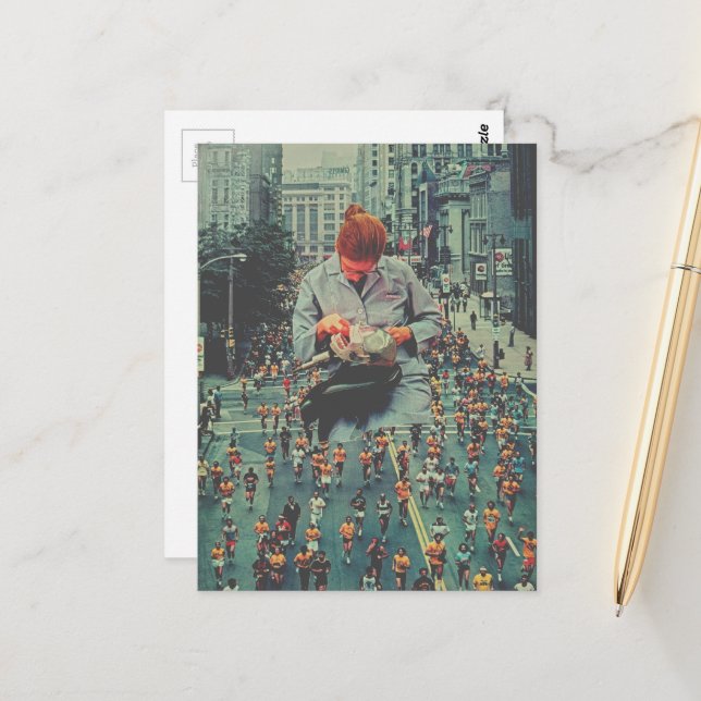 Carte Postale Coure Vite Le Dentiste Arrive Un Collage Surréalis (Devant/Arrière en situation)
