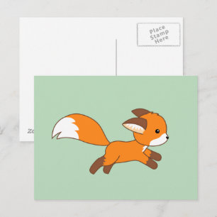 Carte Postale Coureur de renard mignon sur vert