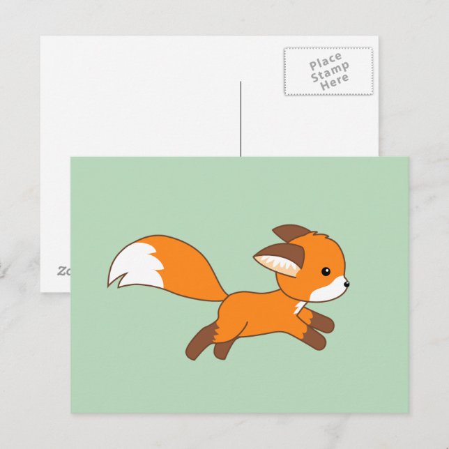 Carte Postale Coureur de renard mignon sur vert (Devant / Derrière)