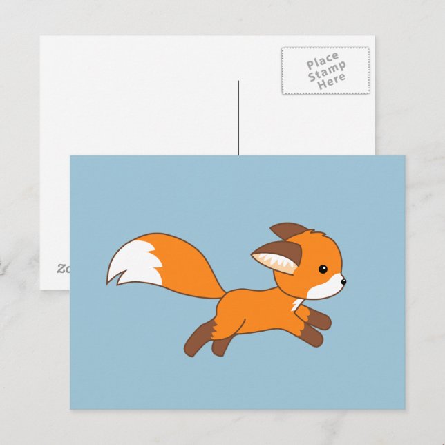 Carte Postale Coureur de renard sur bleu (Devant / Derrière)