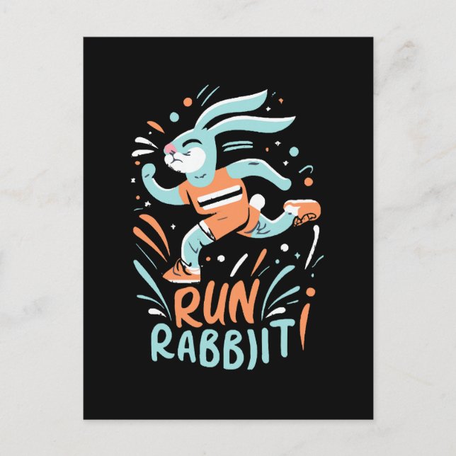 Carte Postale courir lapin marathon coureur lapin mignon (Devant)