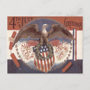 Carte Postale Couronne d'aigle chauve Bouclier américain Feux d'