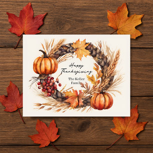 Carte Postale Couronne d'automne à l'aquarelle pour la fête d'Ac