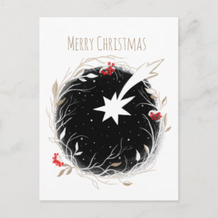 Carte Postale Couronne de baies d'étoile de Noël moderne