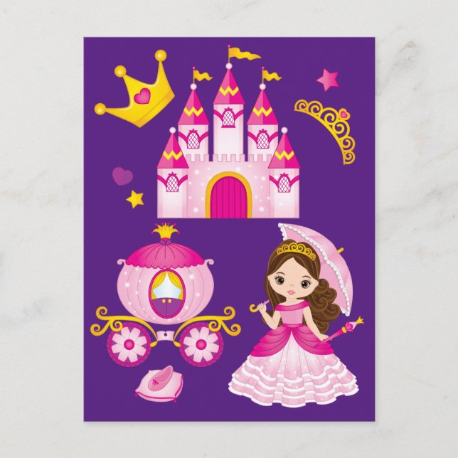 Carte Postale Couronne de Château de Princesse Fillettes Violet (Devant)