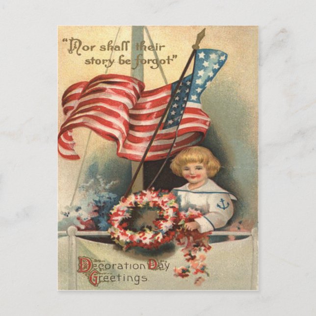 Carte Postale Couronne de drapeau américain navire garçon unifor (Devant)