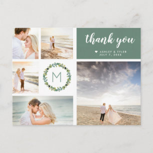 Carte Postale Couronne de Eucalyptus Mariage Photo Collage Merci
