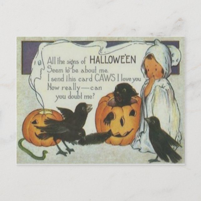 Carte Postale Couronne de fantôme Citrouille Lanterne Jack Chat  (Devant)