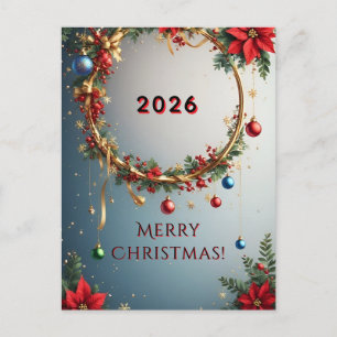 Carte Postale Couronne de fête 🎄✨ Poinsettia Fêtes Chaleureuses