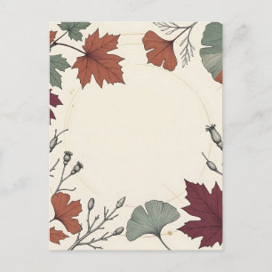 Carte Postale Couronne de feuilles botaniques d'automne cadre de