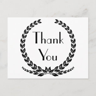 Carte Postale Couronne de feuilles de laurier Merci Noir Mariage