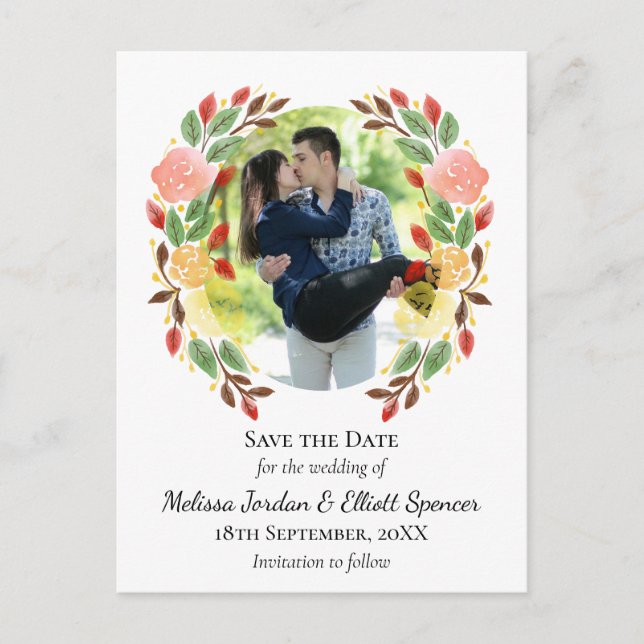 Carte Postale Couronne de fleurs aquarelle de printemps sur mesu (Devant)
