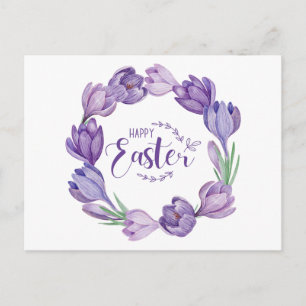 Carte Postale Couronne de fleurs de crocus violet de Pâques 