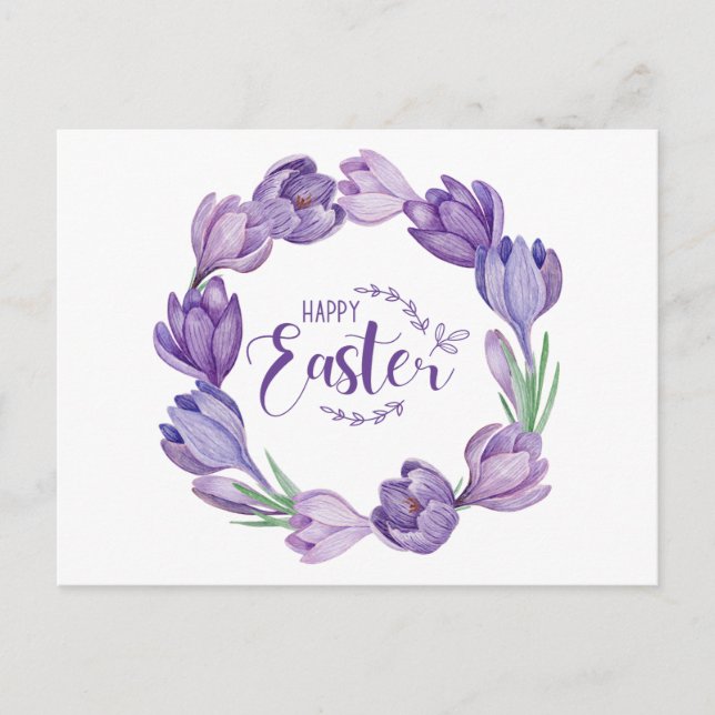 Carte Postale Couronne de fleurs de crocus violet de Pâques  (Devant)