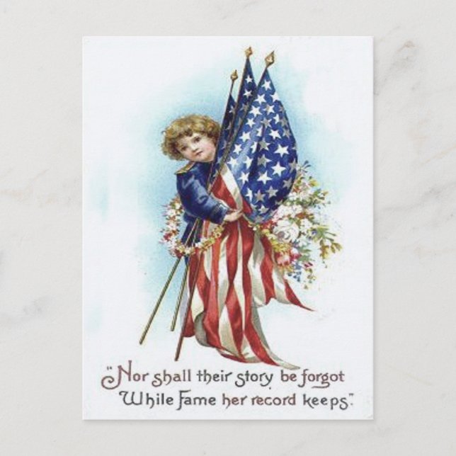 Carte Postale Couronne de fleurs de garçon de drapeau américain  (Devant)