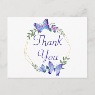 Carte Postale Couronne de fleurs de remerciement papillon bleu p