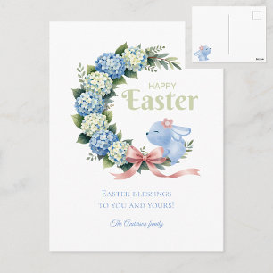 Carte Postale Couronne de fleurs d'hydrangea à l'aquarelle pour