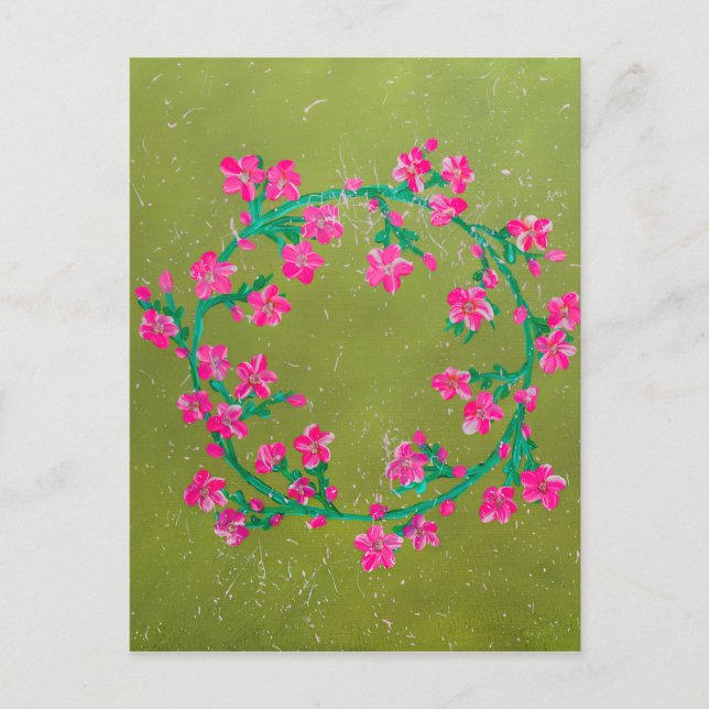 Carte Postale Couronne de fleurs roses texturées  (Devant)