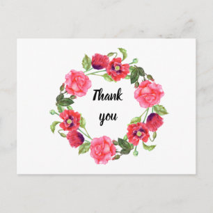 Carte Postale Couronne de fleurs rouges et roses à l'aquarelle