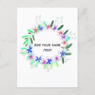 Carte Postale couronne de guirlande colorée Noël texte nom 