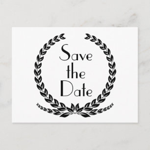 Carte Postale Couronne de laurier Save The Date Noir Faire-part