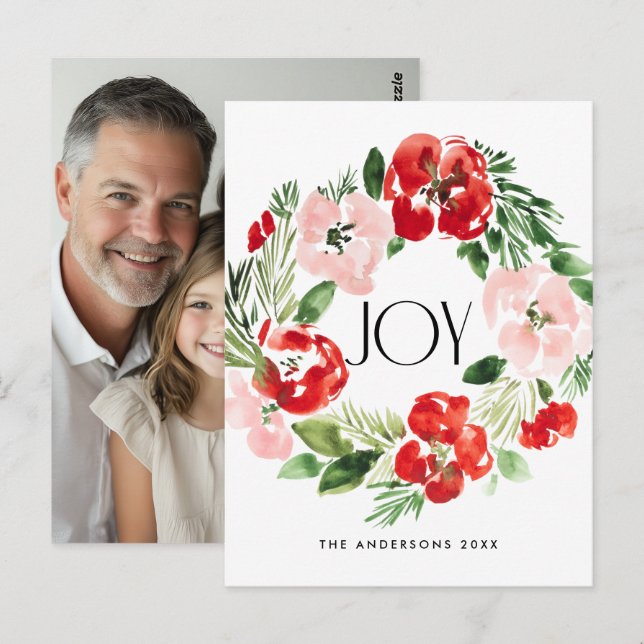 Carte Postale Couronne de Noël aquarelle Joyeuse  (Devant / Derrière)