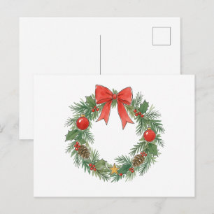 Carte Postale Couronne de Noël classique avec nœud pour les amat