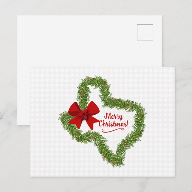 Carte Postale Couronne de Noël du Texas avec Bow rouge (Devant / Derrière)