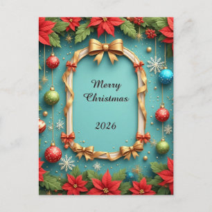 Carte Postale Couronne de Noël élégante 🎄✨ Ornements de poinset