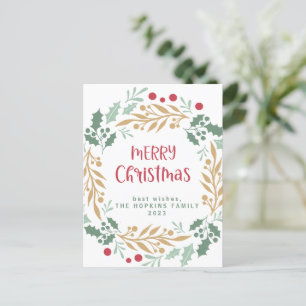 Carte Postale Couronne de Noël et script Joyeux Noël