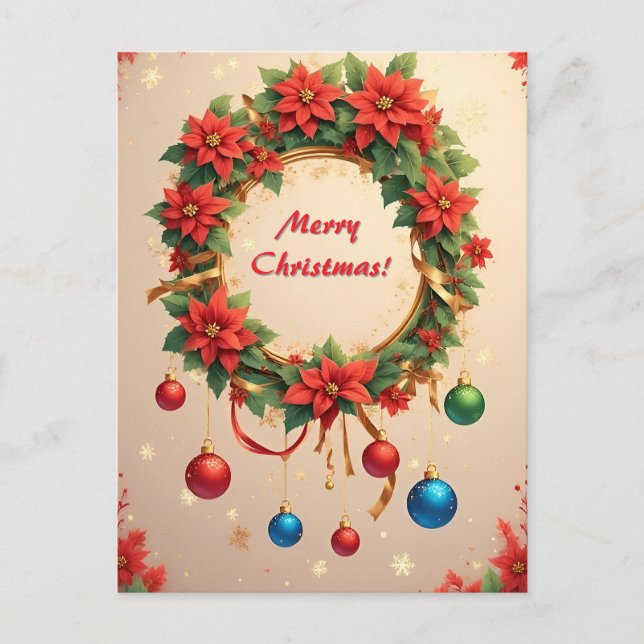 Carte Postale Couronne de Noël festive et élégante 🎄✨ (Devant)