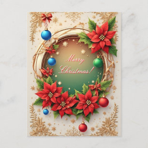 Carte Postale Couronne de Noël festive 🎄✨Rouge Poinsettia