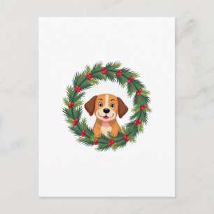 Carte Postale Couronne de Noël nez de chien mignon Noël maman ch