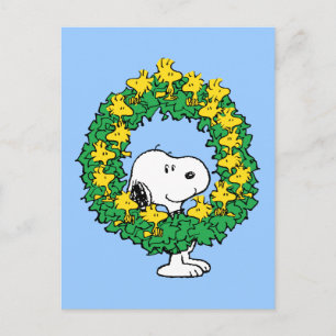 Carte Postale Couronne de Noël Peanuts   Snoopy & Woodstock