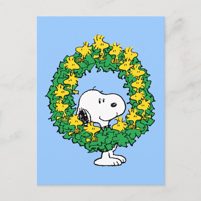 Carte Postale Couronne de Noël Peanuts | Snoopy & Woodstock (Devant)