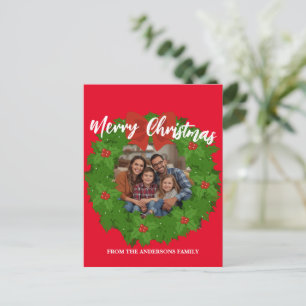 Carte Postale Couronne de Noël Photo Famille Nom Joyeux Noël