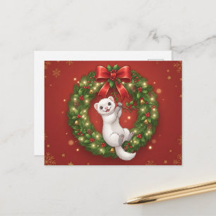 Carte Postale Couronne de Noël rouge pour furet