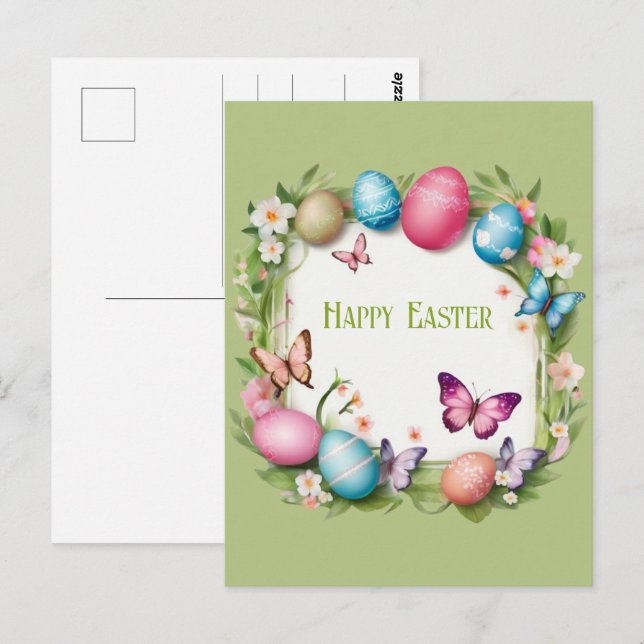 Carte Postale Couronne de Pâques : Joyeuses Pâques -  (Devant / Derrière)