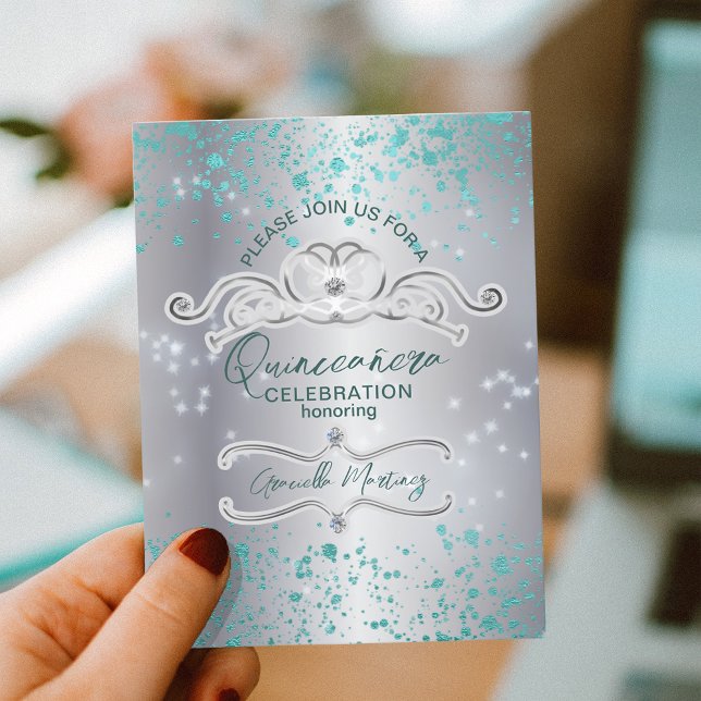 Carte Postale Couronne de Quinceañera en argent avec des bijoux (Créateur téléchargé)