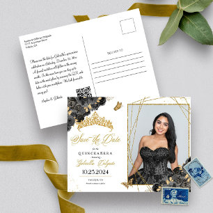 Carte Postale Couronne de tiare noire et or Quinceañera Photo Ca