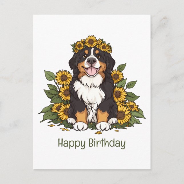 Carte Postale Couronne de tournesols pour anniversaire de chien  (Devant)