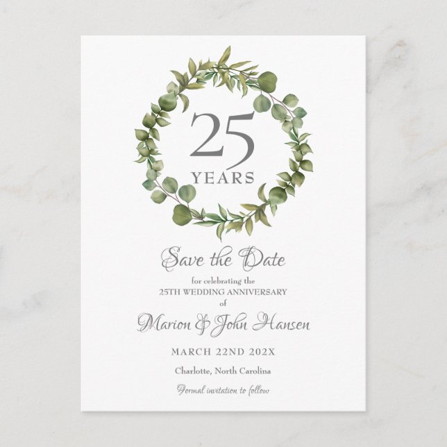 Carte Postale Couronne de verdure 25e anniversaire de mariage En (Devant)