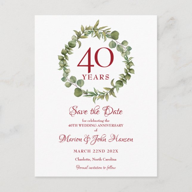 Carte Postale Couronne de verdure 40e anniversaire de mariage En (Devant)
