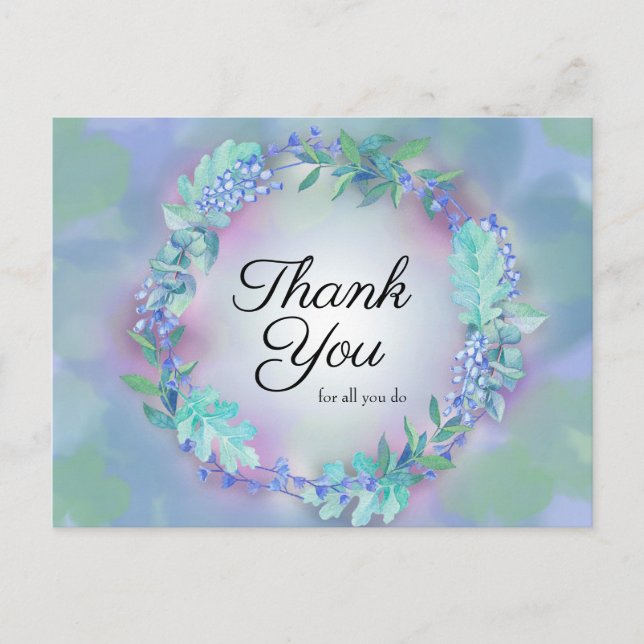 Carte Postale Couronne Fleurie Bleue Violette Merci Pour Tout Ce (Devant)